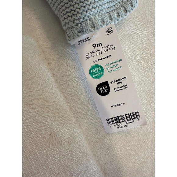 Carters Baby Gray Knit Hooded Cardigan Sweater Pom Pom Pockets New 9M - Picture 3 of 4